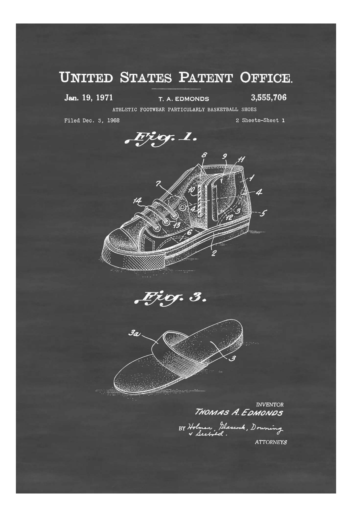 Basketball Shoes Patent Print 1968 - Wall Decor, Basketball Art, Basketball Poster, Basketball Patent, Sports Patent, Sports Art