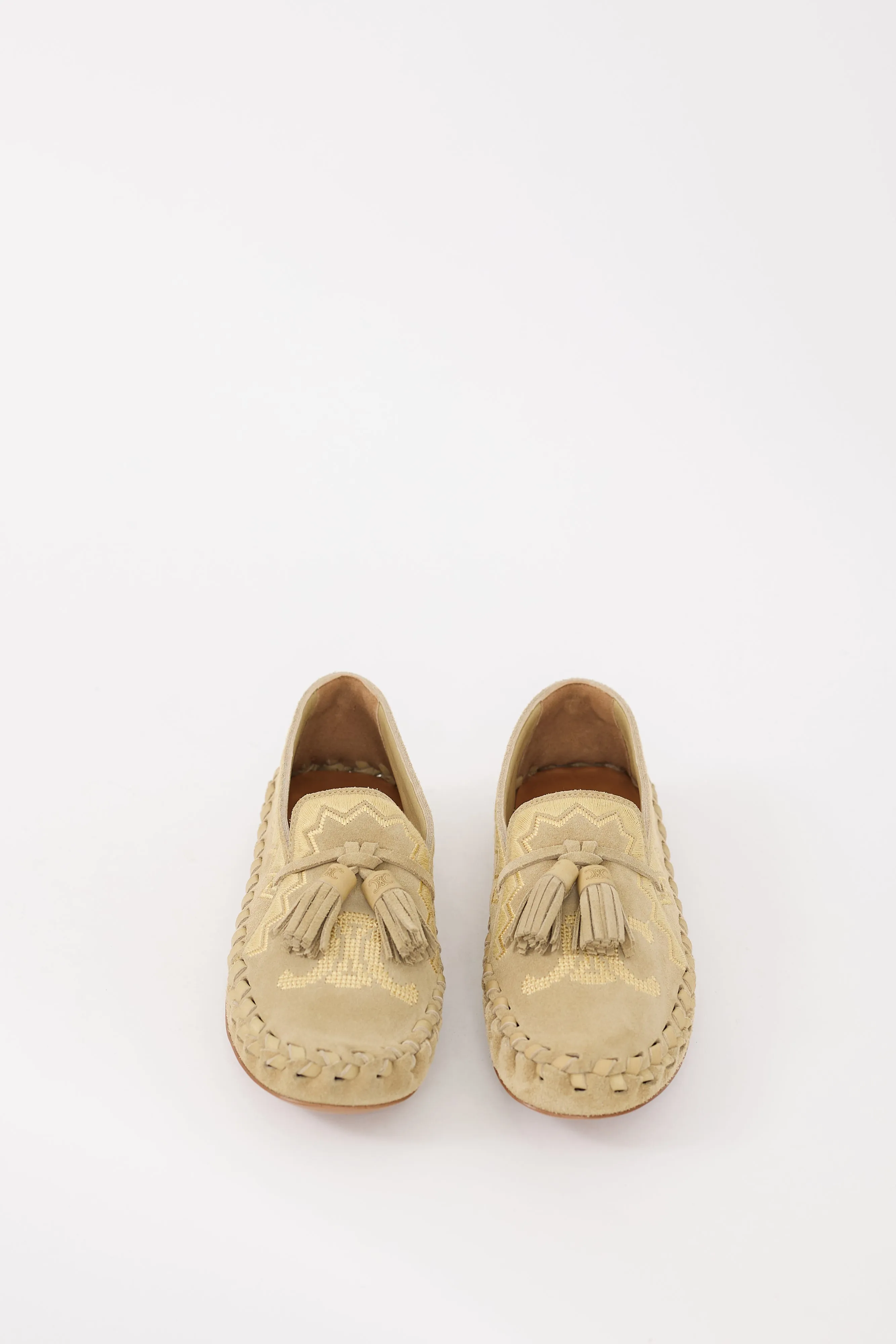 Beige Suede Triomphe Embroidered Marlou Flat