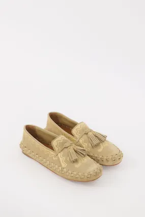 Beige Suede Triomphe Embroidered Marlou Flat