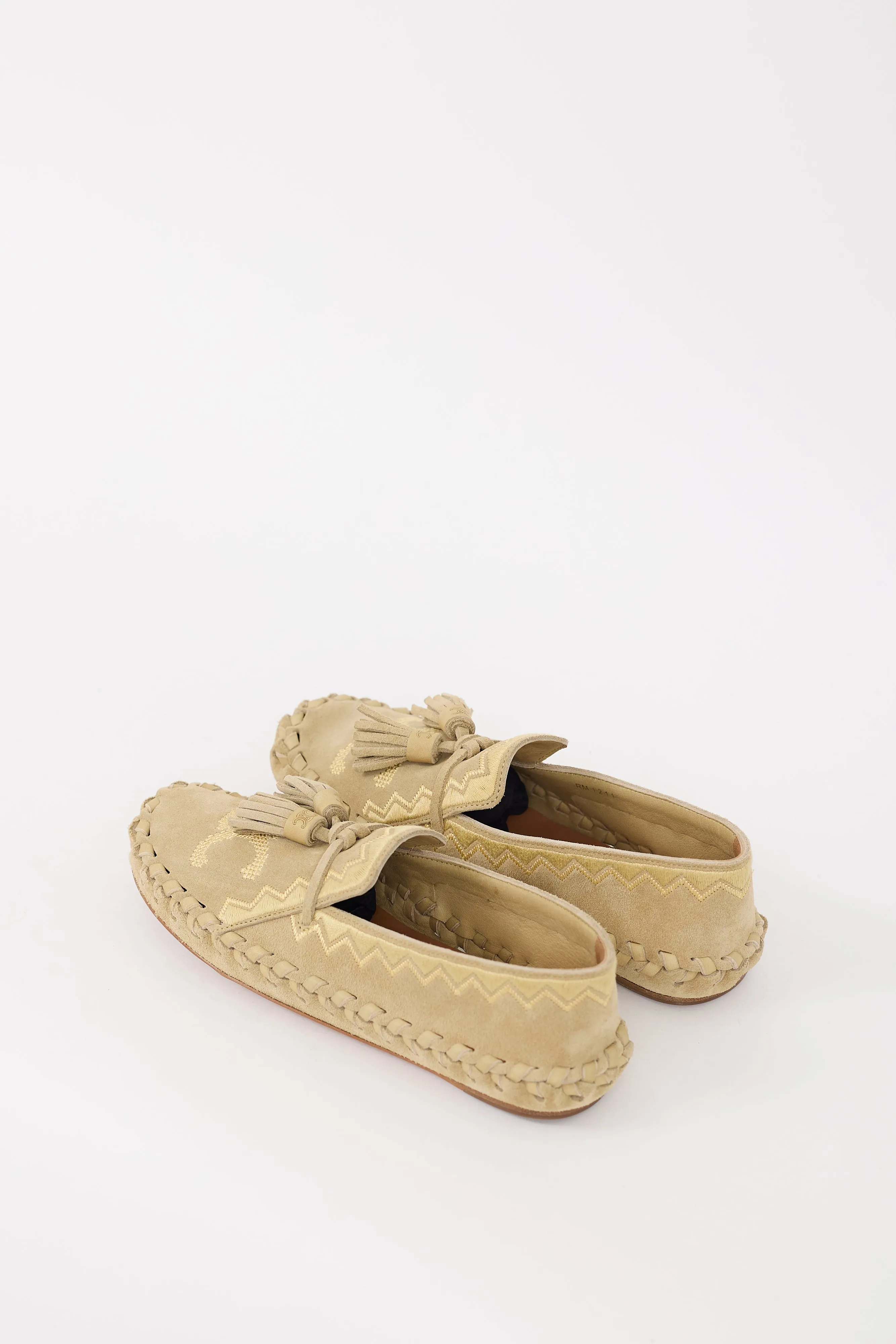 Beige Suede Triomphe Embroidered Marlou Flat