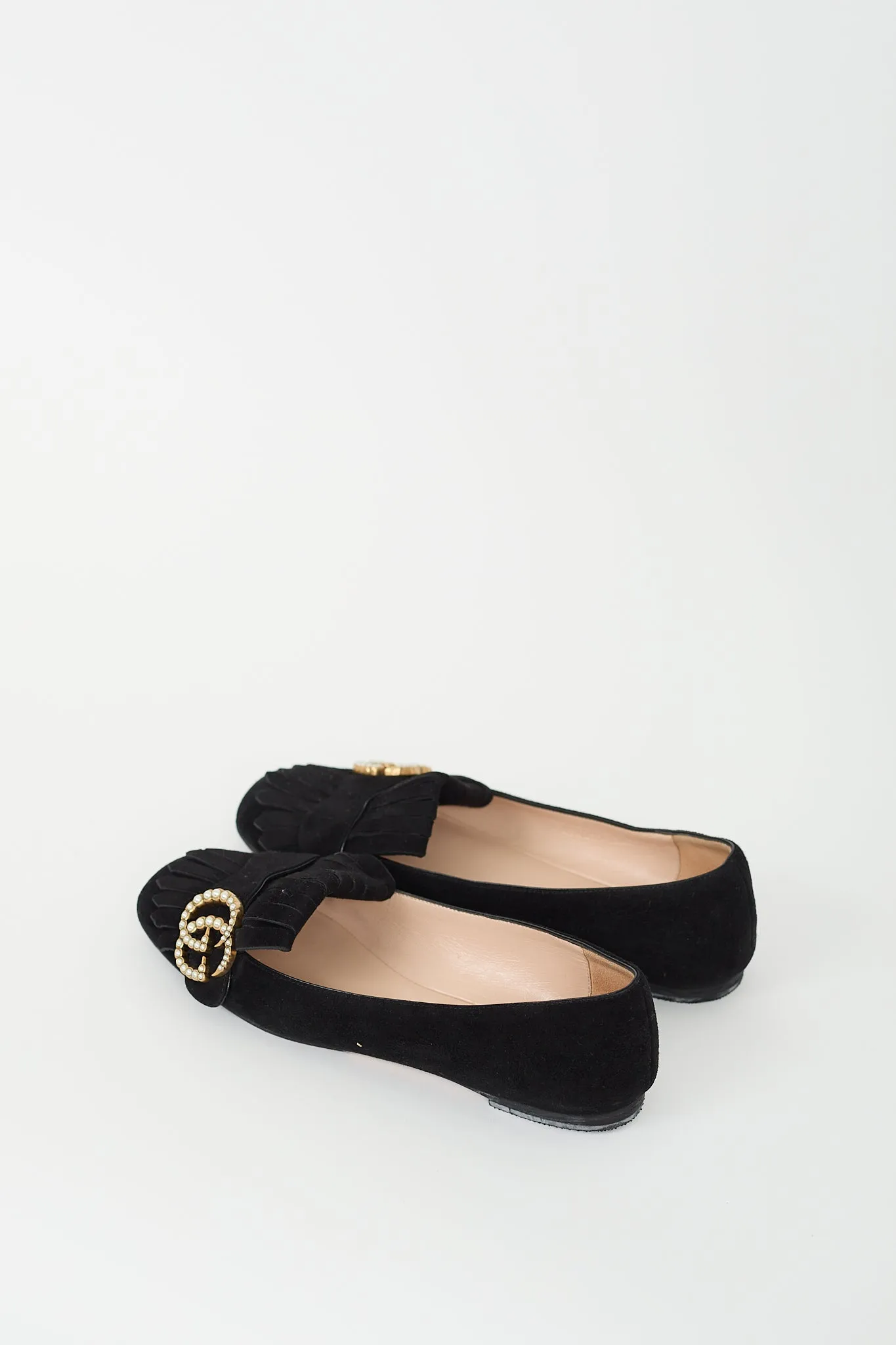 Black Suede Pearl GG Marmont Flat