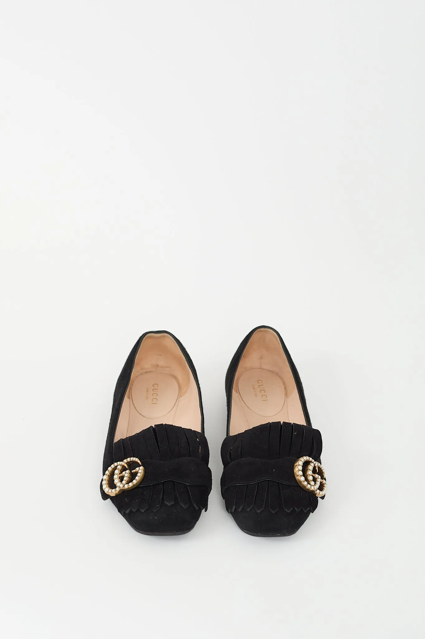 Black Suede Pearl GG Marmont Flat