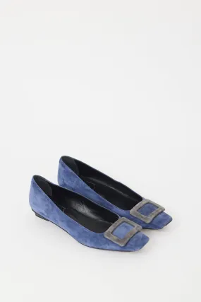 Blue & Grey Suede Trompette  Flat