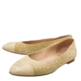 Chanel Beige CC Cap Toe Pearl Ballerina Flats 39