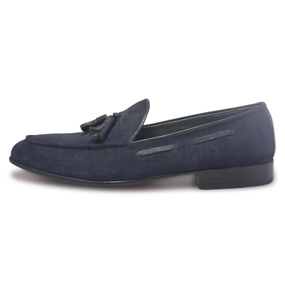 Men Blue Loafer Tassel Suede Leather Shoes