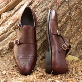 Men's Double Monk Leather Shoes Wide Plus Size Burgundy 2386
