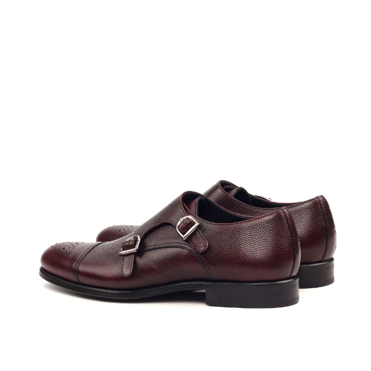 Men's Double Monk Leather Shoes Wide Plus Size Burgundy 2386