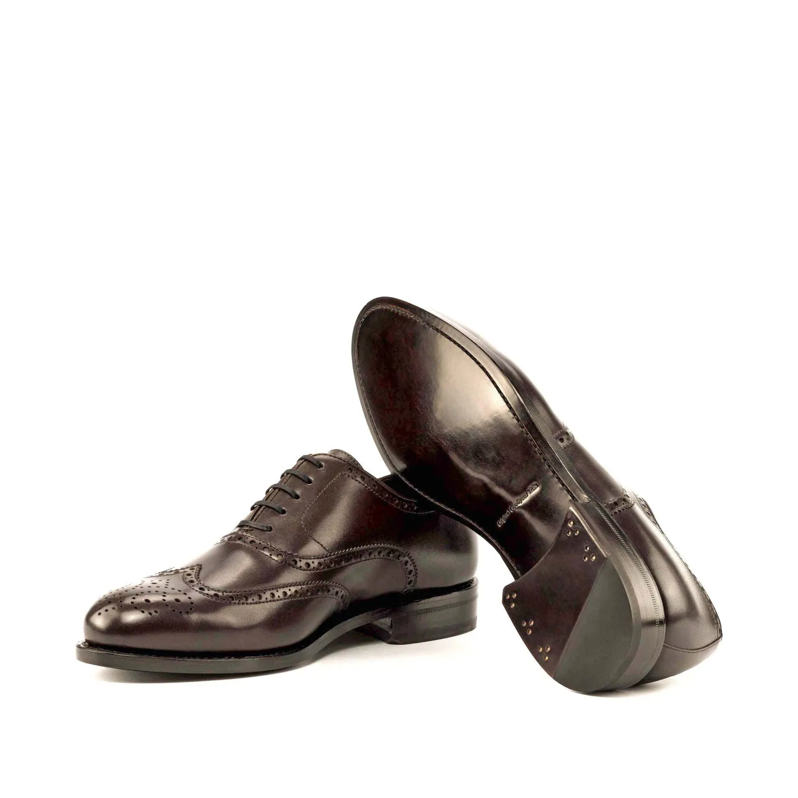 Men's Full Brogue Leather Shoes Goodyear Welt Wide Plus Size Dark Brown 5007