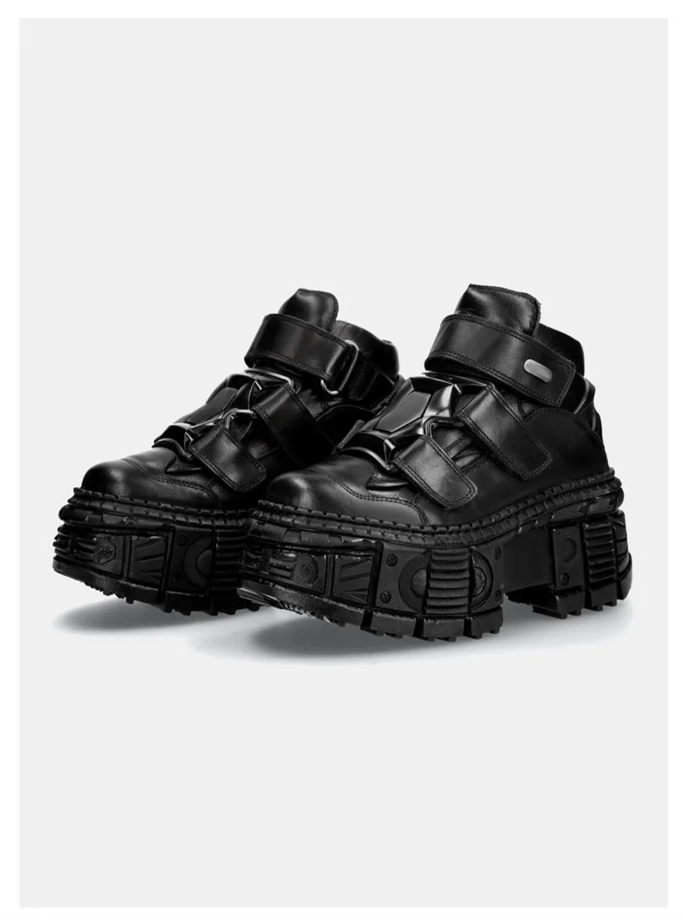 Metal Leather High Platform Plain with Punk Chain Shoes Dark Style Top