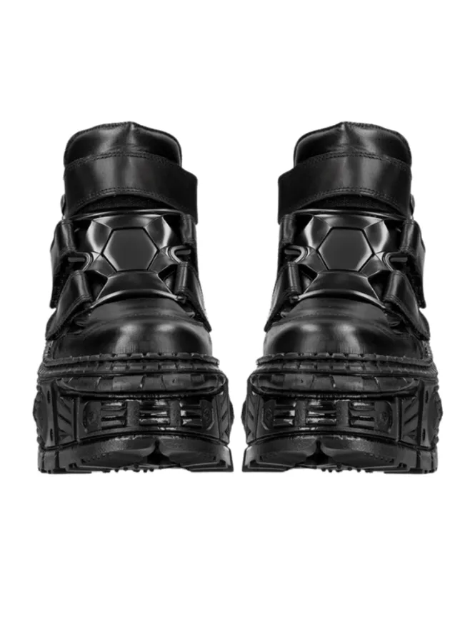 Metal Leather High Platform Plain with Punk Chain Shoes Dark Style Top