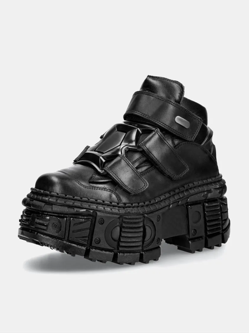 Metal Leather High Platform Plain with Punk Chain Shoes Dark Style Top