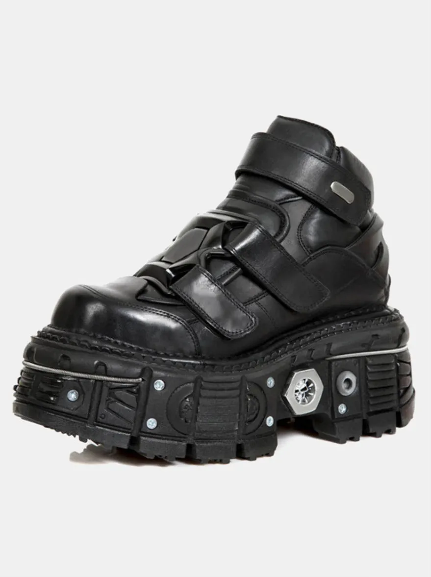 Metal Leather High Platform Plain with Punk Chain Shoes Dark Style Top