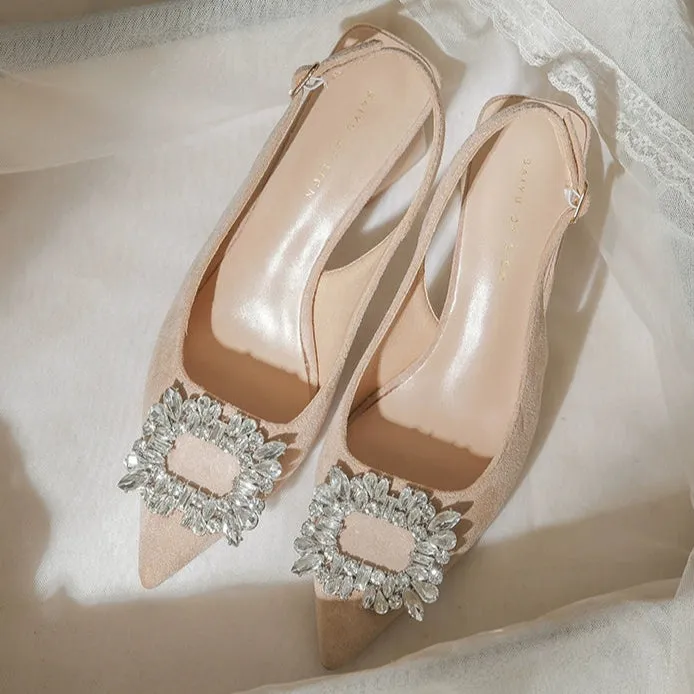 MRWEI Camille French-Style Black Pointed-Toe Sandals