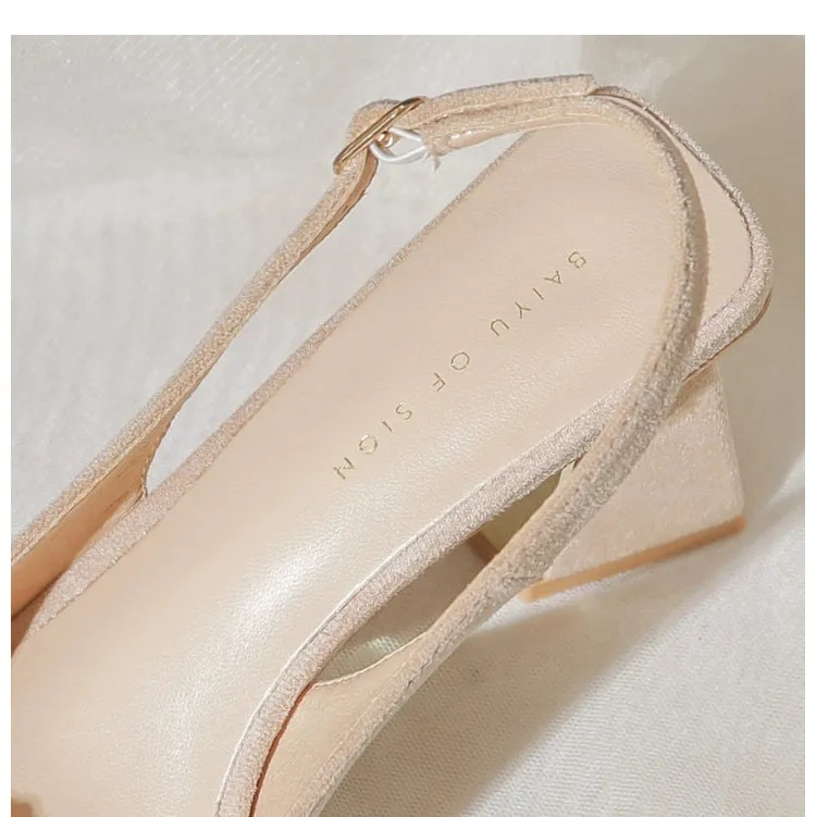 MRWEI Camille French-Style Black Pointed-Toe Sandals