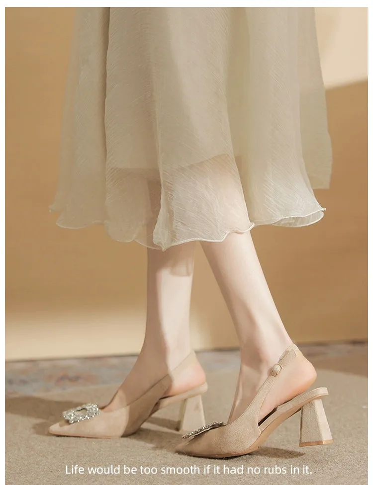 MRWEI Camille French-Style Black Pointed-Toe Sandals