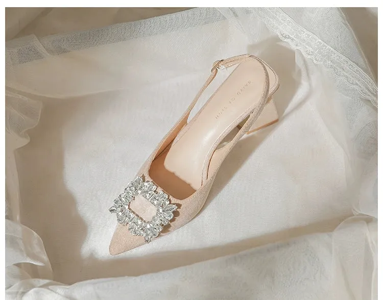 MRWEI Camille French-Style Black Pointed-Toe Sandals