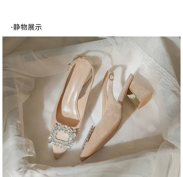 MRWEI Camille French-Style Black Pointed-Toe Sandals