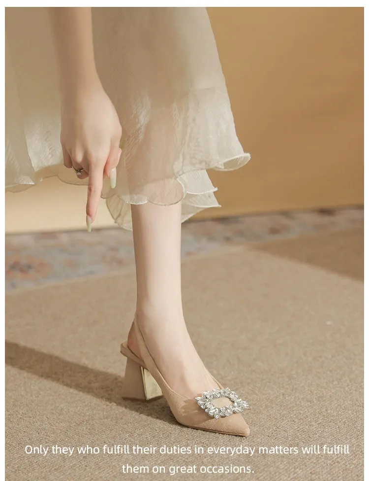 MRWEI Camille French-Style Black Pointed-Toe Sandals