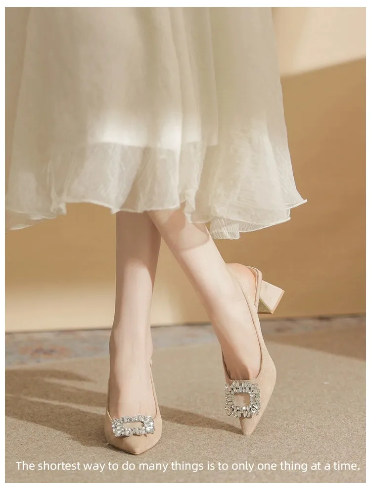MRWEI Camille French-Style Black Pointed-Toe Sandals