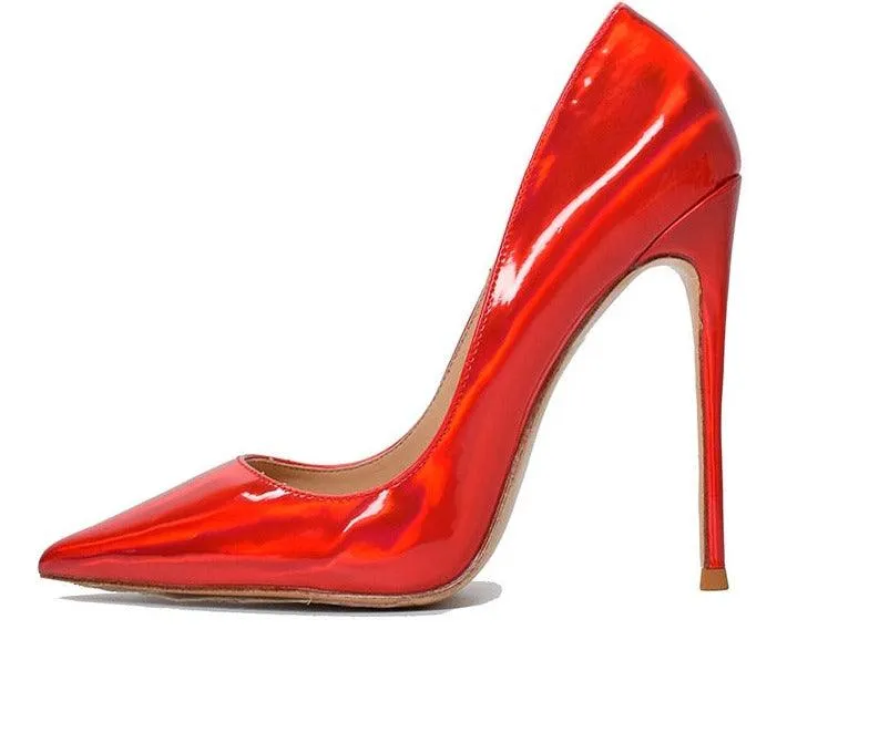 Red Patent Leather High Heel Shoes Reflective Mirror W/ 3