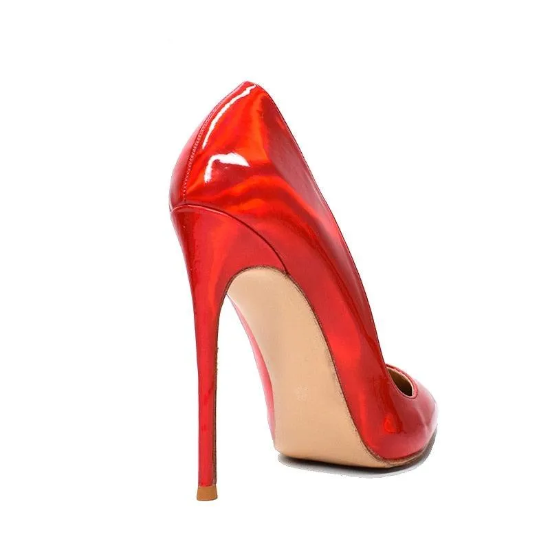 Red Patent Leather High Heel Shoes Reflective Mirror W/ 3