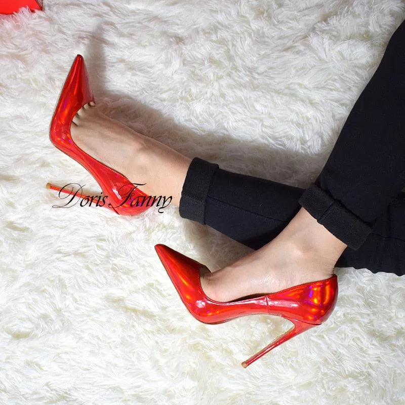 Red Patent Leather High Heel Shoes Reflective Mirror W/ 3