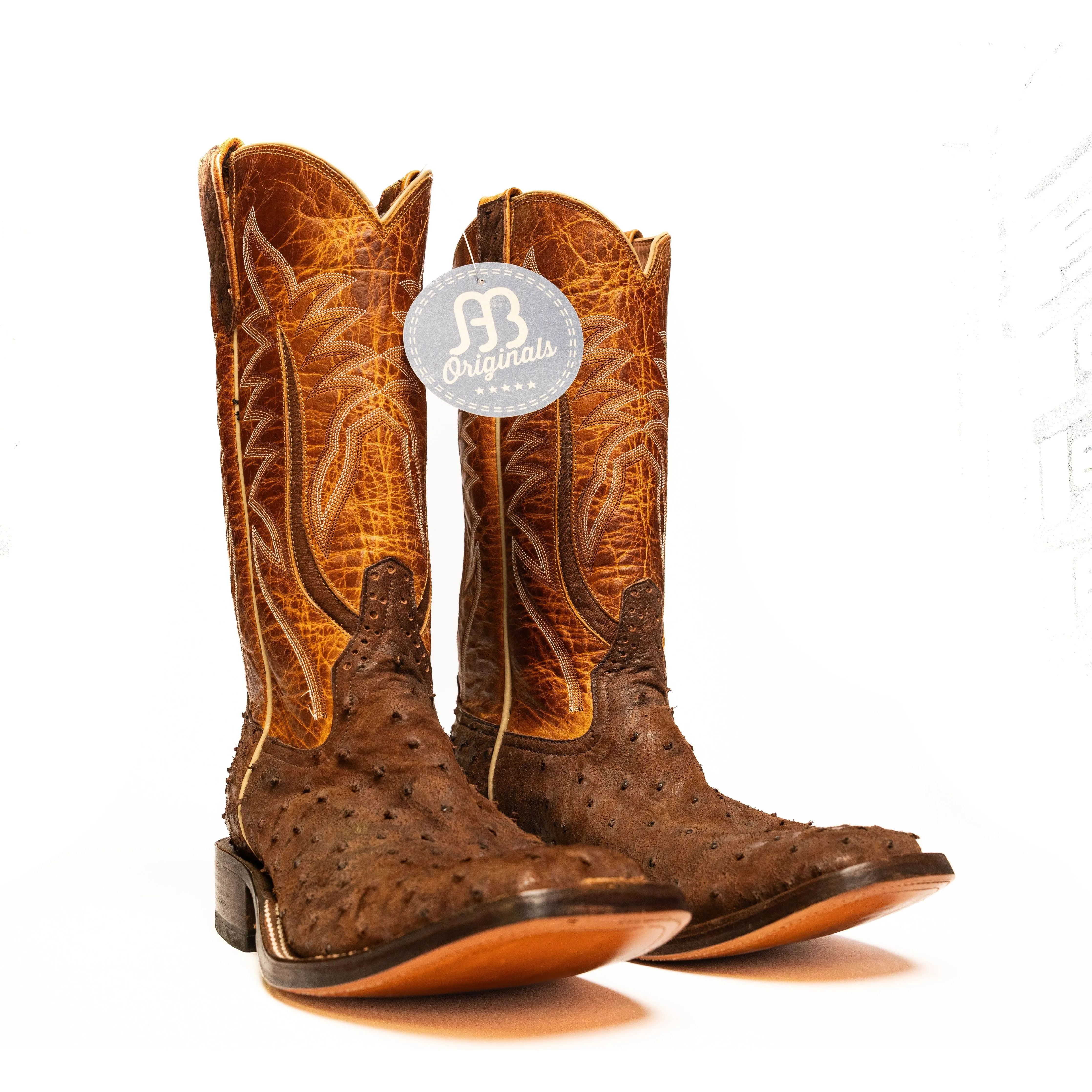 Rios Cigar Suede Full Quill Ostrich with Cognac Lava Top