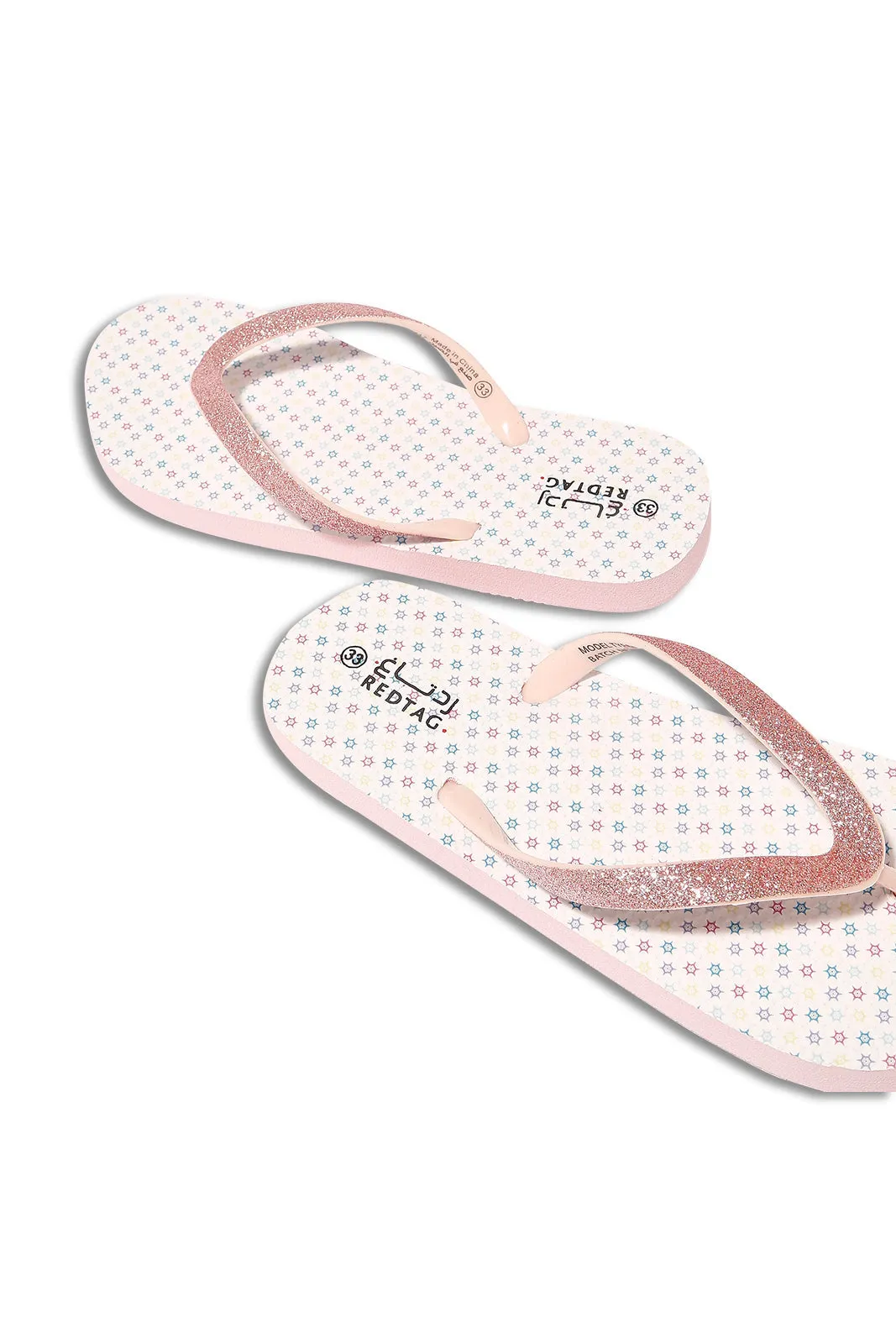 Senior Girls Pink And White Glitter Flip Flop