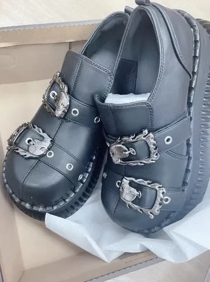 Zip Flap Shoes Leather Leg Set Cover Muffin   Punk Platform