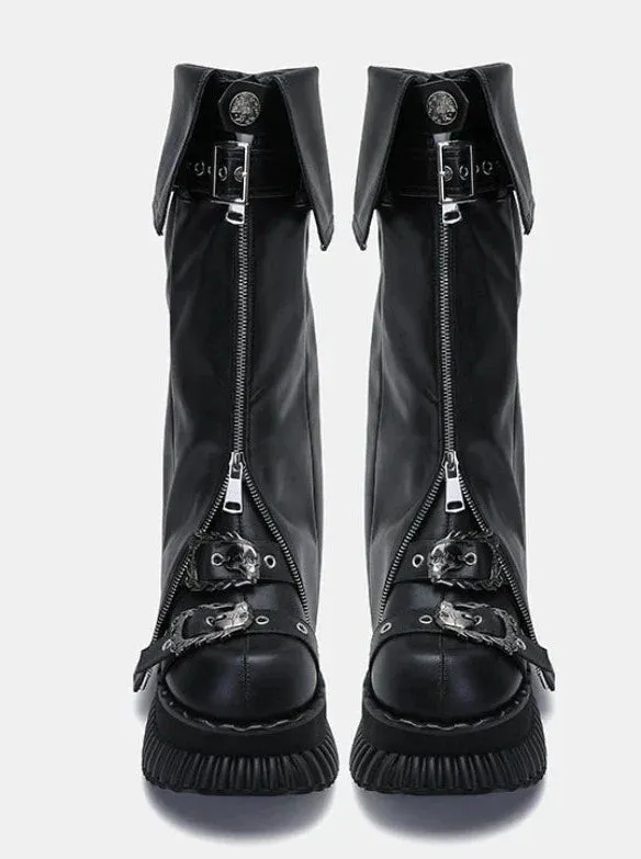Zip Flap Shoes Leather Leg Set Cover Muffin   Punk Platform