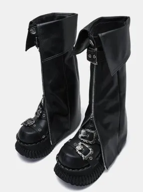 Zip Flap Shoes Leather Leg Set Cover Muffin   Punk Platform