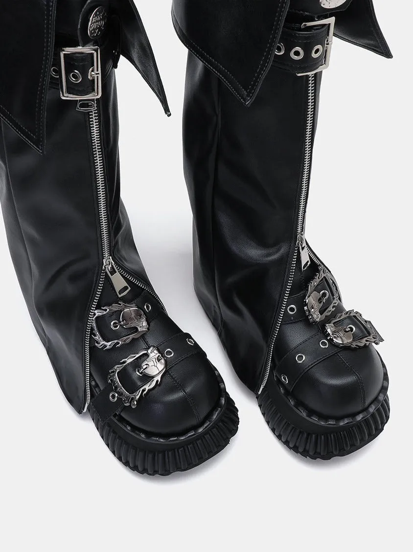 Zip Flap Shoes Leather Leg Set Cover Muffin   Punk Platform