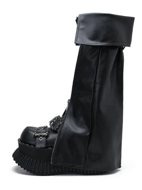 Zip Flap Shoes Leather Leg Set Cover Muffin   Punk Platform