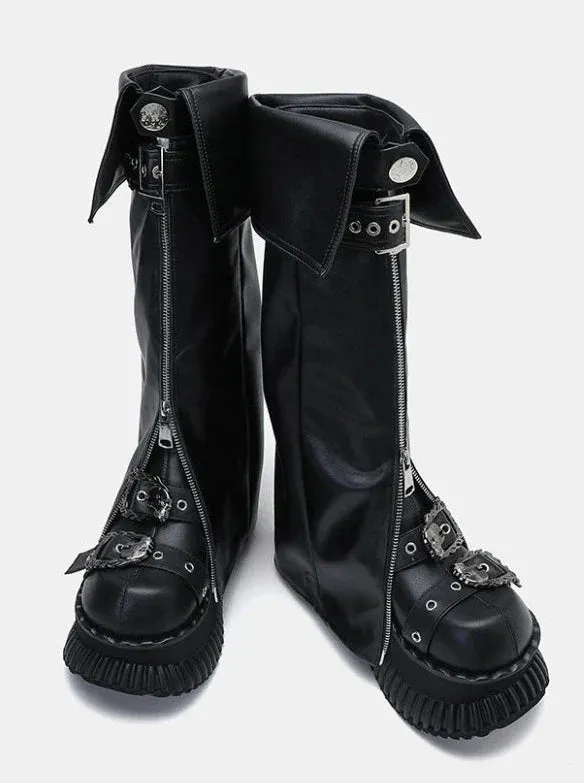 Zip Flap Shoes Leather Leg Set Cover Muffin   Punk Platform