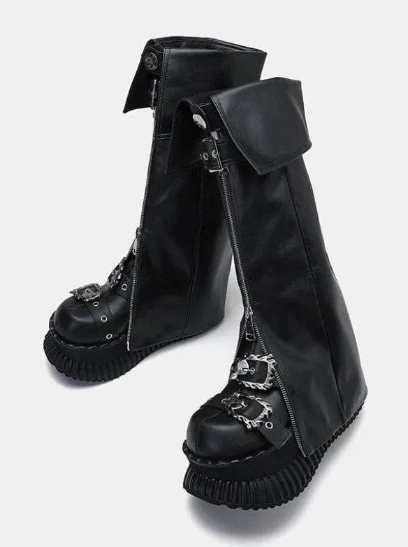 Zip Flap Shoes Leather Leg Set Cover Muffin   Punk Platform