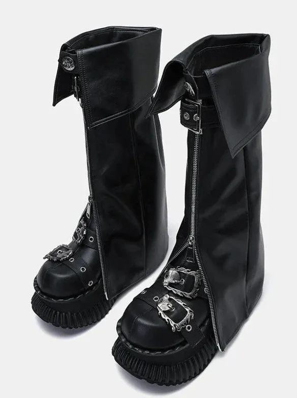 Zip Flap Shoes Leather Leg Set Cover Muffin   Punk Platform